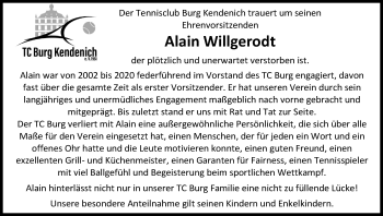Anzeige von Alain Willgerodt von Kölner Stadt-Anzeiger / Kölnische Rundschau / Express