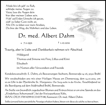 Anzeige von Albert Dahm von Kölner Stadt-Anzeiger / Kölnische Rundschau / Express