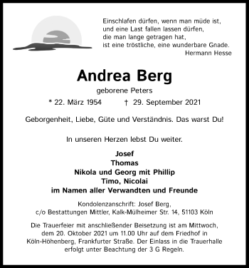 Anzeige von Andrea Berg von Kölner Stadt-Anzeiger / Kölnische Rundschau / Express