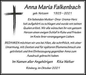 Anzeige von Anna Maria Falkenbach von  Schaufenster/Blickpunkt 