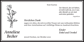 Anzeige von Anneliese Becker von  Wochenende 