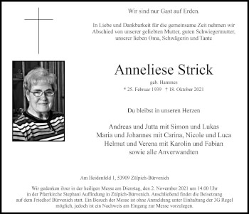 Anzeige von Anneliese Strick von  Blickpunkt Euskirchen 