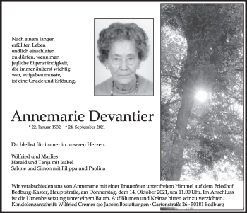 Anzeige von Annemarie Devantier von  Werbepost 