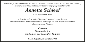 Anzeige von Annette Schleef von  Extra Blatt 