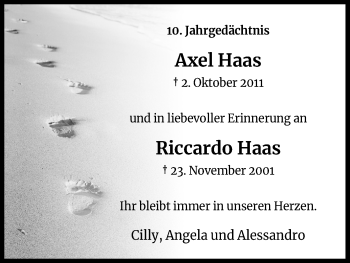 Anzeige von Axel Haas von Kölner Stadt-Anzeiger / Kölnische Rundschau / Express
