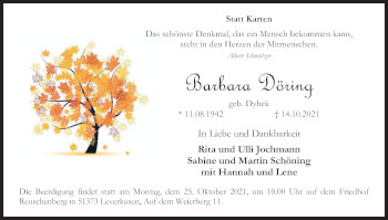 Anzeige von Barbara Döring von Kölner Stadt-Anzeiger / Kölnische Rundschau / Express