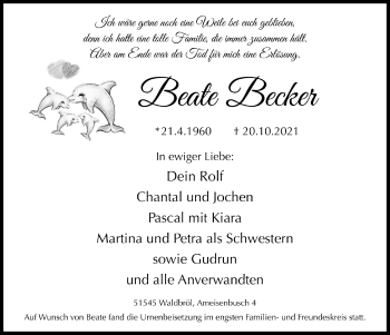 Anzeige von Beate Becker von  Lokalanzeiger 