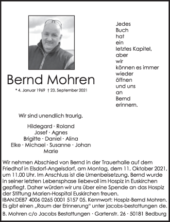 Anzeige von Bernd Mohren von  Werbepost 