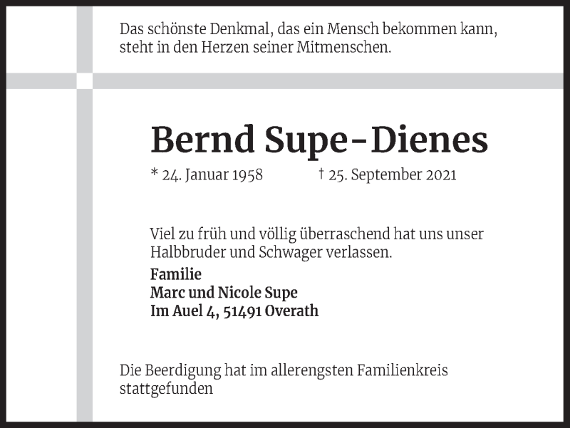  Traueranzeige für Bernd Supe-Dienes vom 18.07.2023 aus Kölner Stadt-Anzeiger / Kölnische Rundschau / Express