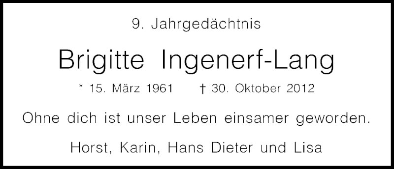  Traueranzeige für Brigitte Ingenerf-Lang vom 18.07.2023 aus Kölner Stadt-Anzeiger / Kölnische Rundschau / Express