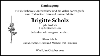 Anzeige von Brigitte Scholz von Kölner Stadt-Anzeiger / Kölnische Rundschau / Express