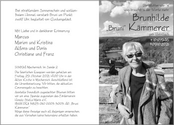 Anzeige von Brunhilde Kämmerer von  Blickpunkt Euskirchen 