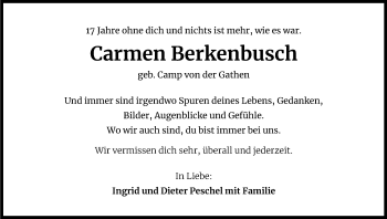 Anzeige von Carmen Berkenbusch von Kölner Stadt-Anzeiger / Kölnische Rundschau / Express