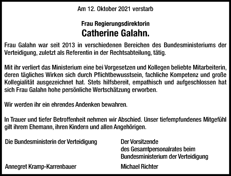  Traueranzeige für Catherine Galahn vom 23.10.2021 aus Kölner Stadt-Anzeiger / Kölnische Rundschau / Express