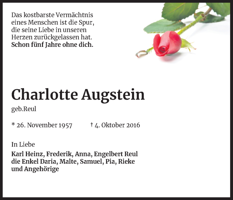  Traueranzeige für Charlotte Augstein vom 02.10.2021 aus Kölner Stadt-Anzeiger / Kölnische Rundschau / Express