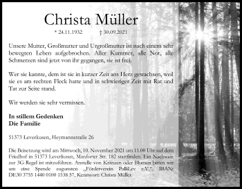 Anzeige von Christa Müller von Kölner Stadt-Anzeiger / Kölnische Rundschau / Express
