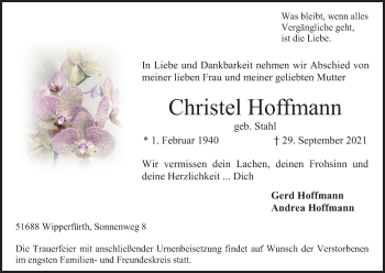 Anzeige von Christel Hoffmann von Kölner Stadt-Anzeiger / Kölnische Rundschau / Express