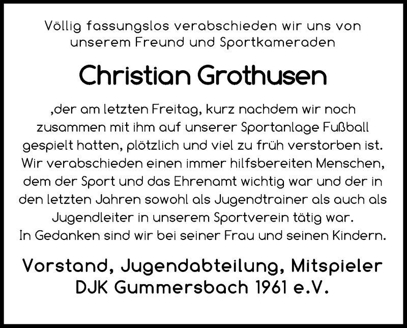  Traueranzeige für Christian Grothusen vom 12.10.2021 aus Kölner Stadt-Anzeiger / Kölnische Rundschau / Express