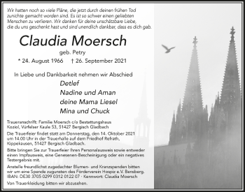 Anzeige von Claudia Moersch von  Bergisches Handelsblatt 