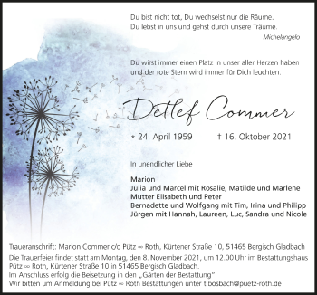 Anzeige von Detlef Commer von  Wochenende 