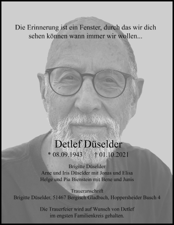 Anzeige von Detlef Düselder von Kölner Stadt-Anzeiger / Kölnische Rundschau / Express
