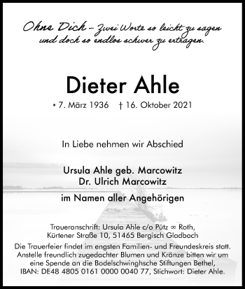 Anzeige von Dieter Ahle von Kölner Stadt-Anzeiger / Kölnische Rundschau / Express