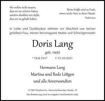 Anzeige von Doris Lang von  Lokalanzeiger 