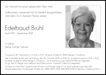 Anzeige von Edeltraud Brühl von Kölner Stadt-Anzeiger / Kölnische Rundschau / Express