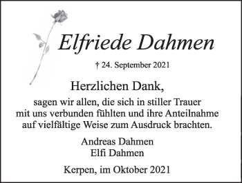 Anzeige von Elfriede Dahmen von  Werbepost 