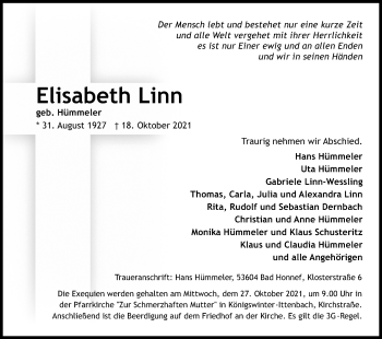 Anzeige von Elisabeth Linn von Kölner Stadt-Anzeiger / Kölnische Rundschau / Express