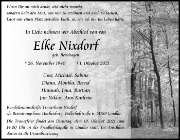 Anzeige von Elke Nixdorf von Kölner Stadt-Anzeiger / Kölnische Rundschau / Express