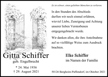 Anzeige von Elke Schiffer von Kölner Stadt-Anzeiger / Kölnische Rundschau / Express