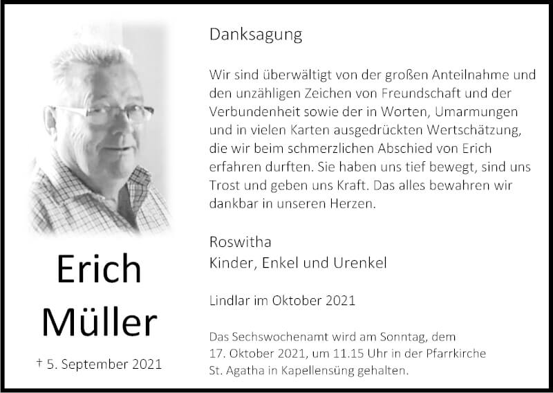  Traueranzeige für Erich Müller vom 16.10.2021 aus Kölner Stadt-Anzeiger / Kölnische Rundschau / Express