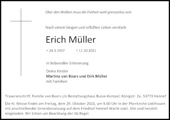 Anzeige von Erich Müller von Kölner Stadt-Anzeiger / Kölnische Rundschau / Express