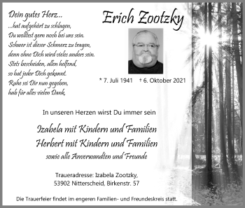 Anzeige von Erich Zootzky von Kölner Stadt-Anzeiger / Kölnische Rundschau / Express