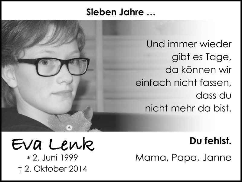  Traueranzeige für Eva Lenk vom 02.10.2021 aus Kölner Stadt-Anzeiger / Kölnische Rundschau / Express