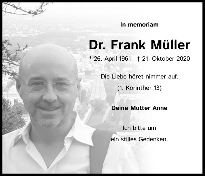 Traueranzeige für Frank Müller vom 23.10.2021 aus Kölner Stadt-Anzeiger / Kölnische Rundschau / Express