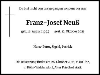 Anzeige von Franz-Josef Neuß von Kölner Stadt-Anzeiger / Kölnische Rundschau / Express