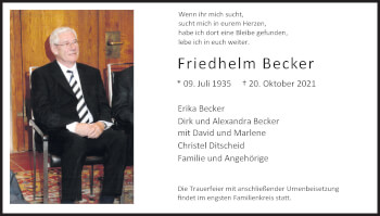 Anzeige von Friedhelm Becker von Kölner Stadt-Anzeiger / Kölnische Rundschau / Express