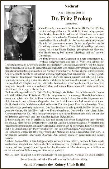 Anzeige von Fritz Prokop von  Schlossbote/Werbekurier 