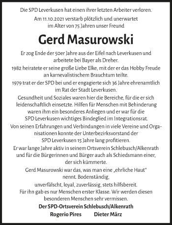 Anzeige von Gerd Masurowski von  Lokale Informationen 