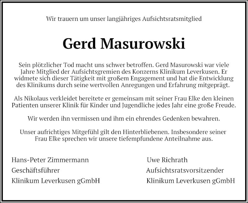  Traueranzeige für Gerd Masurowski vom 30.10.2021 aus Kölner Stadt-Anzeiger / Kölnische Rundschau / Express