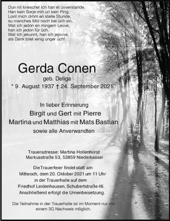 Anzeige von Gerda Conen von  Kölner Wochenspiegel 