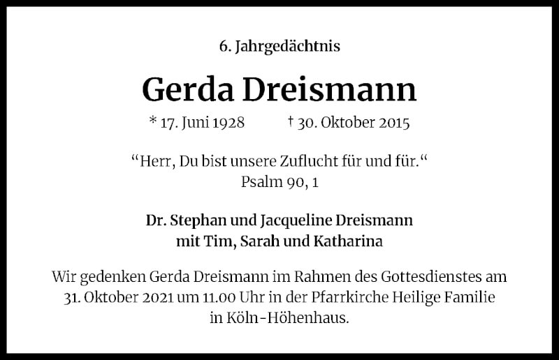  Traueranzeige für Gerda Dreismann vom 18.07.2023 aus Kölner Stadt-Anzeiger / Kölnische Rundschau / Express