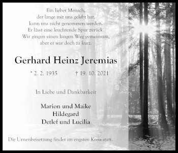 Anzeige von Gerhard Heinz Jeremias von Kölner Stadt-Anzeiger / Kölnische Rundschau / Express
