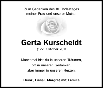 Anzeige von Gerta Kurscheidt von Kölner Stadt-Anzeiger / Kölnische Rundschau / Express