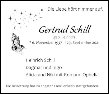 Anzeige von Gertrud Schill von Kölner Stadt-Anzeiger / Kölnische Rundschau / Express