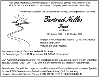 Anzeige von Gertrud Nelles Traut von Kölner Stadt-Anzeiger / Kölnische Rundschau / Express