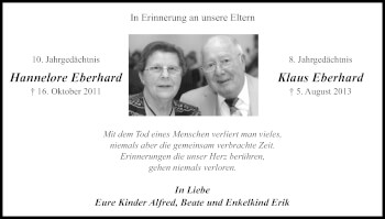 Anzeige von Hannelore Eberhard von Kölner Stadt-Anzeiger / Kölnische Rundschau / Express