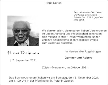Anzeige von Hans Dahmen von  Blickpunkt Euskirchen 